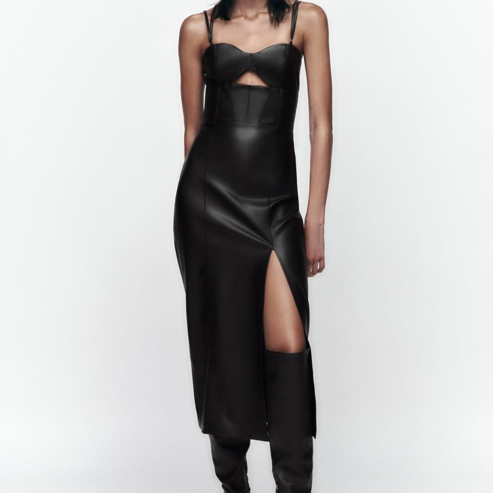 ZARA NWT TOPSTITCHED FAUX LEATHER DRESS - S Bloggers Fav